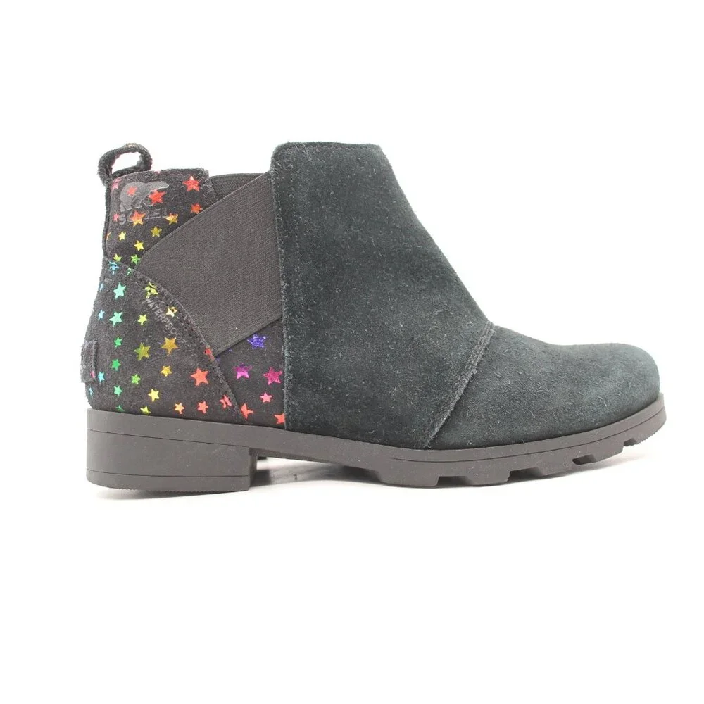 Sorel Emelie Metallic Rainbow Black Suede Youth 5 Womens 6.5 Chelsea Boots